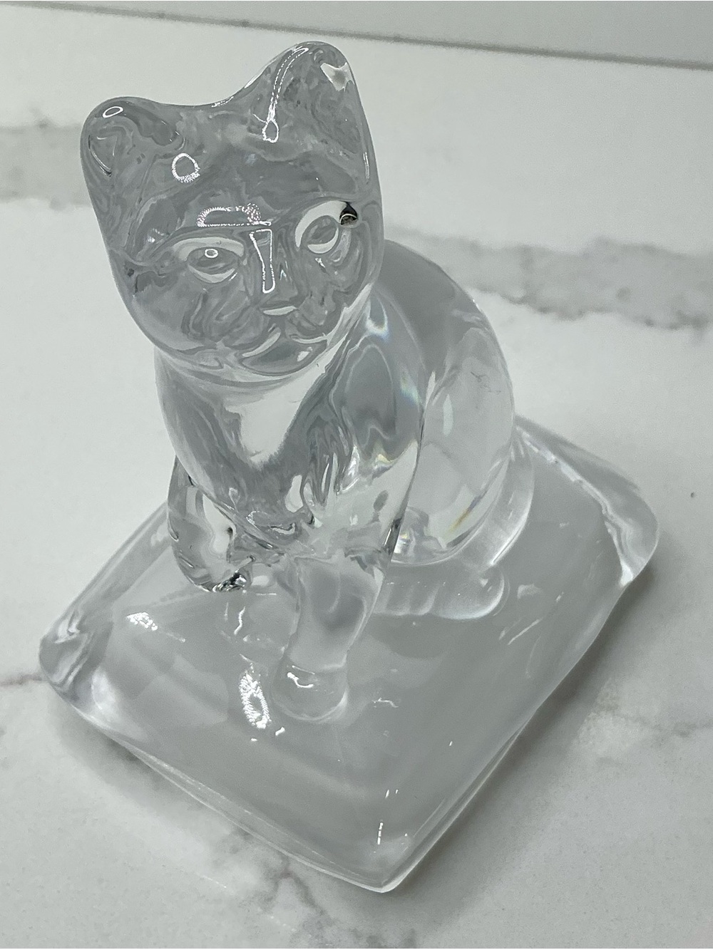 Cristal D’ Arques Durand Clear Cat On A Pillow Animal Figurine Glass Art